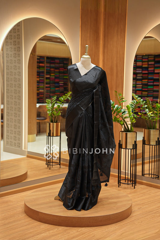 Silk Embroidery Saree Black BJ1027