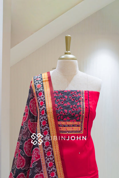 Cotton Embroidery Unstitched Salwar Suit Material Rani Pink BJ2624