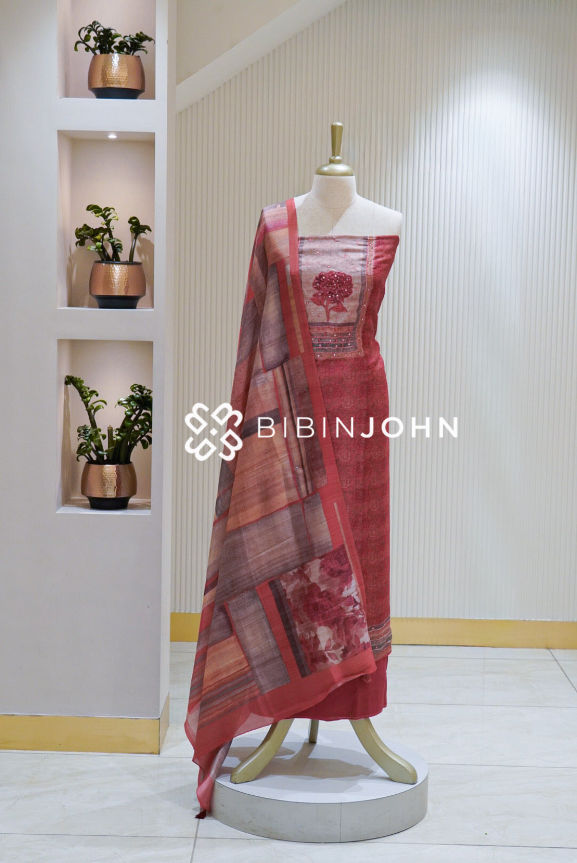 Semi Silk Embroidery Unstitched Salwar Suit Material Dusty Rose Pink BJ2490