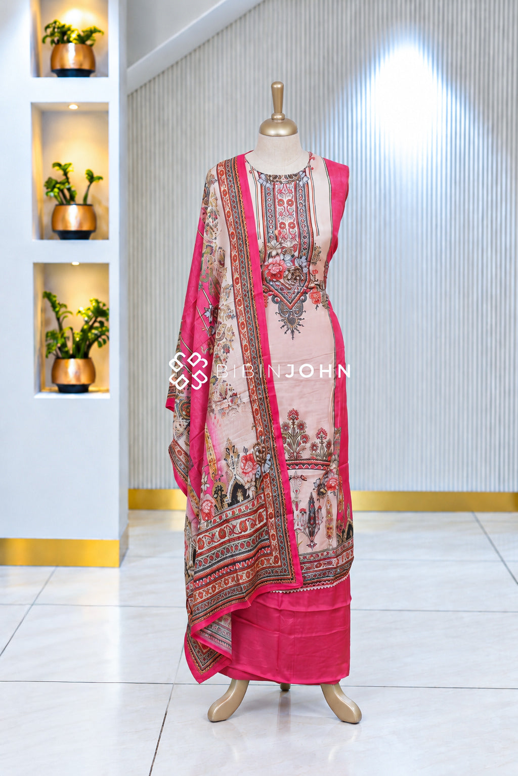 Semistitched Muslin Salwar Suit Material Rani Pink BJ2062