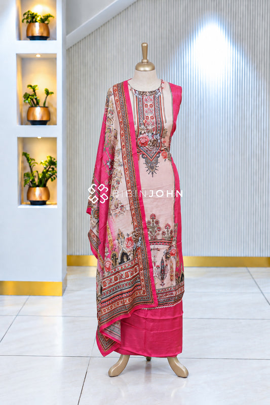 Semistitched Muslin Salwar Suit Material Rani Pink BJ2062