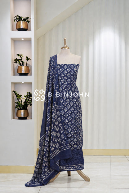 Printed Cotton Unstitched Salwar Suit Material Indigo Blue BJ1806
