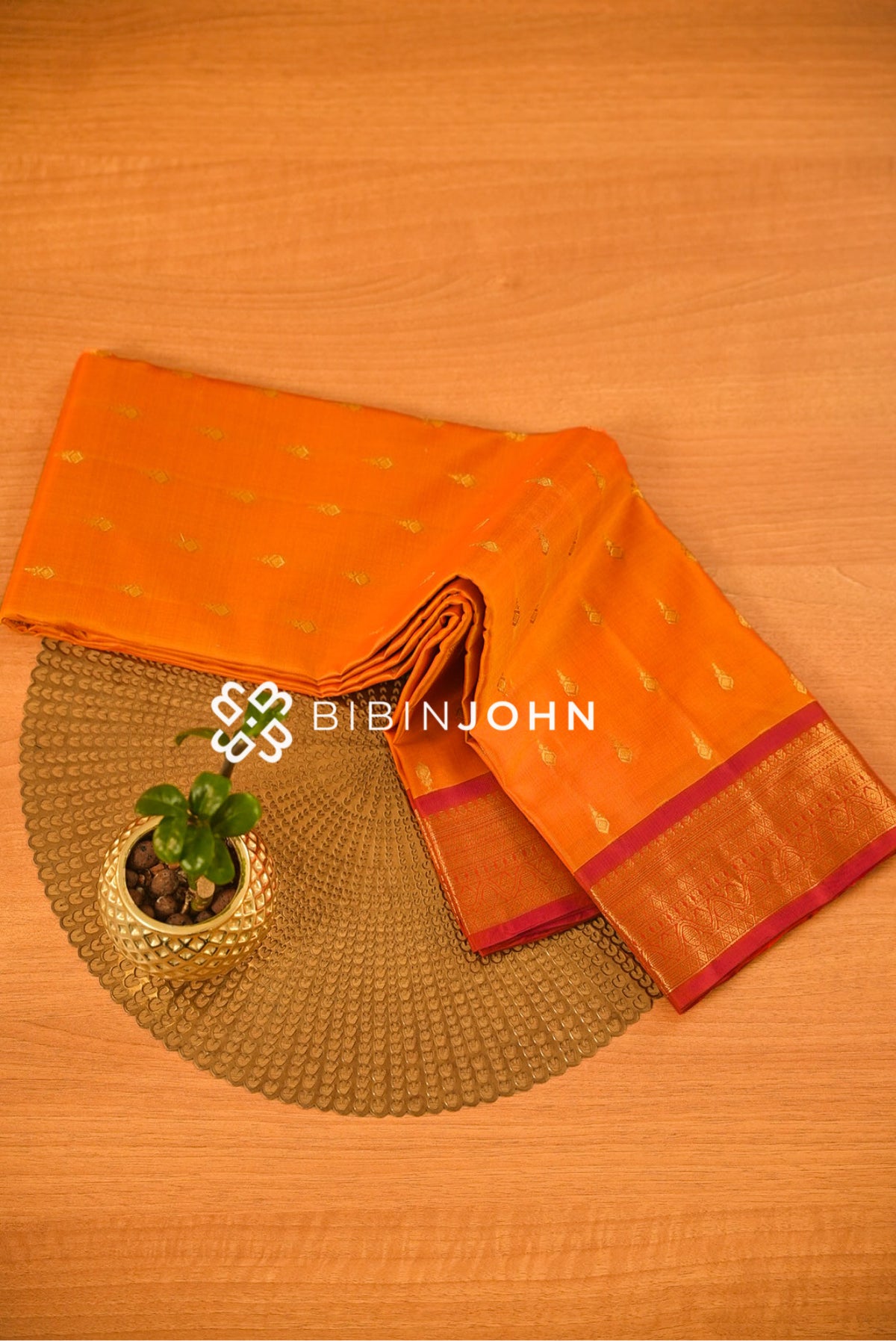 Semi Silk Saree For Women Bright Orange BJ2556