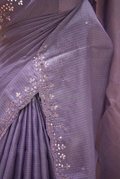 Cotta Embroidery Saree For Women Lavender-Grey  side view
