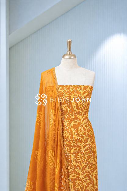 Printed Cotton Unstitched Salwar Suit Material Mustard Orange BJ2026