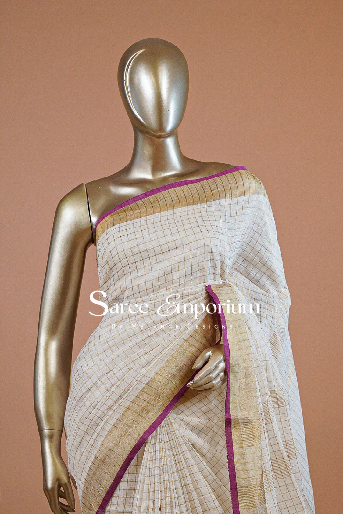 Linen Check Saree For Women MDS0267