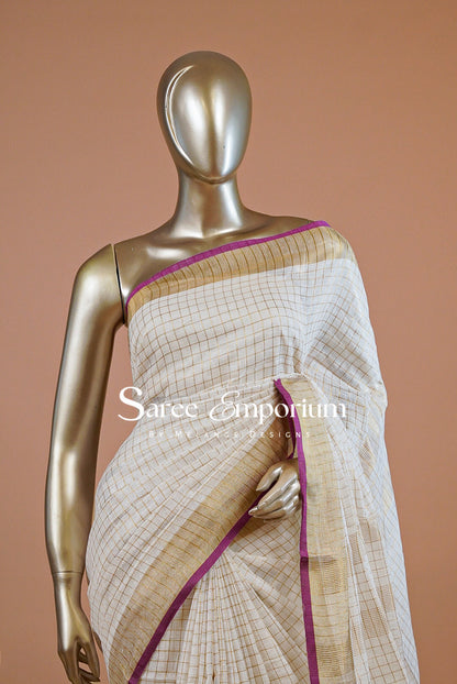 Linen Check Saree For Women MDS0267