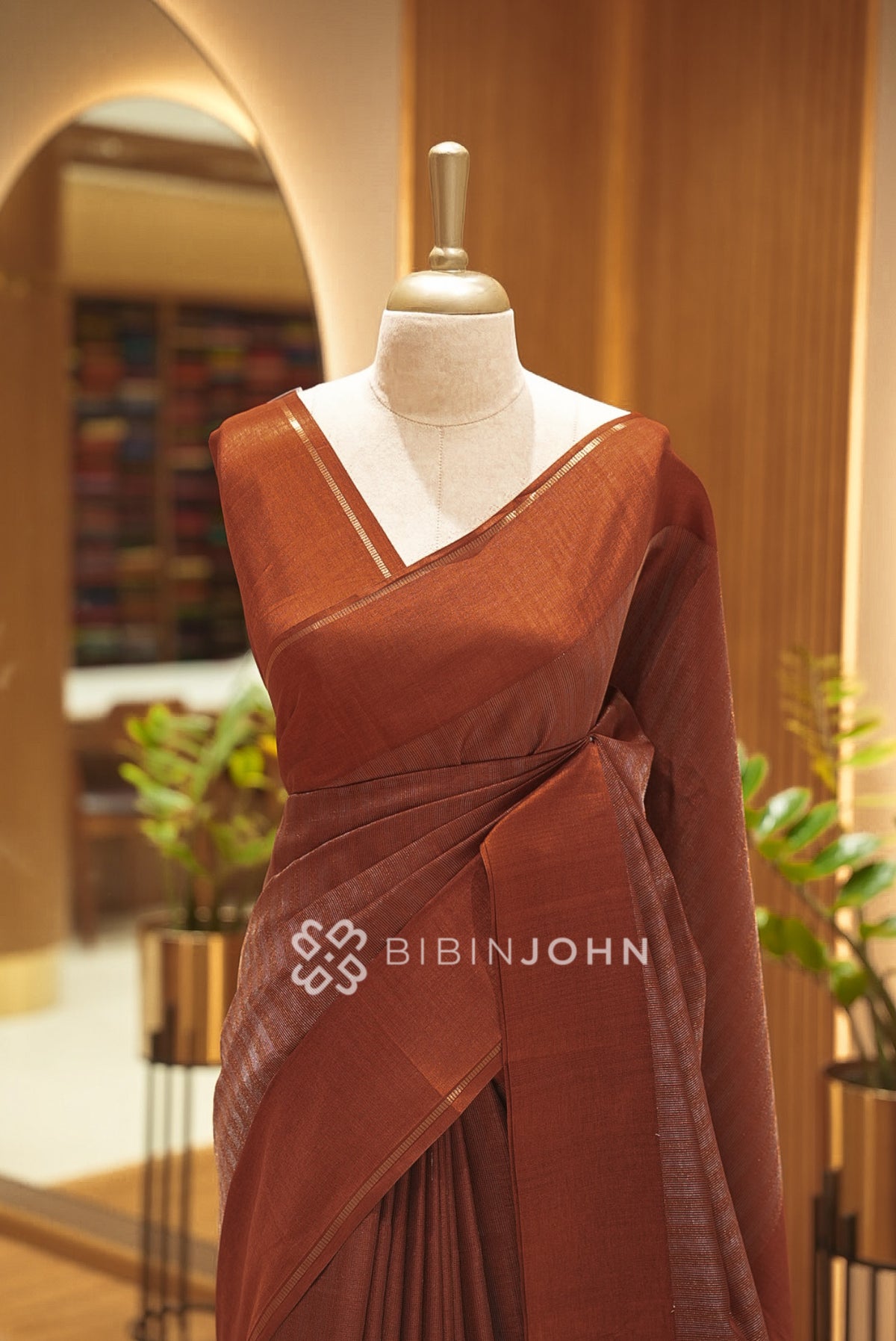 Semi Tussar Weaving Saree For Women Rust Brown BJ2645