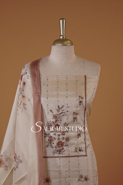Semi Tusser Embroidery Salwar Suits AC0131