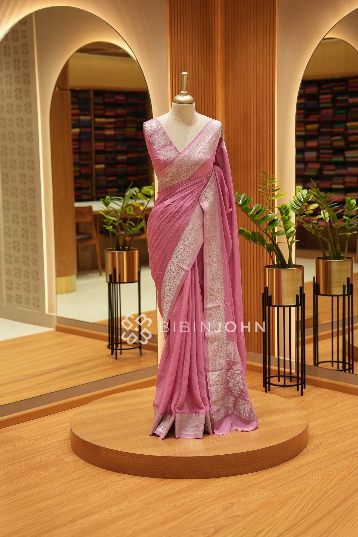 Chiffon Banarasi Saree For Women Dusty Rose Pink BJ2543