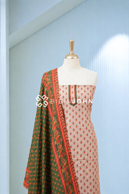 Silk Embroidery Unstitched Salwar Suit Material Blush Peach BJ2027