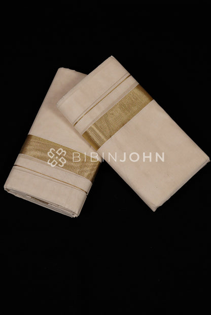  Cotton Dhoti For Men Off White with Golden Kasavu Border.