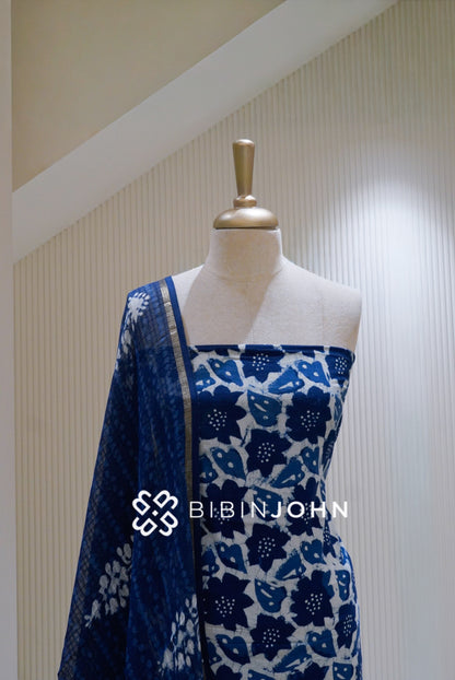 Printed Cotton Unstitched Salwar Suit Material Royal Blue BJ1724