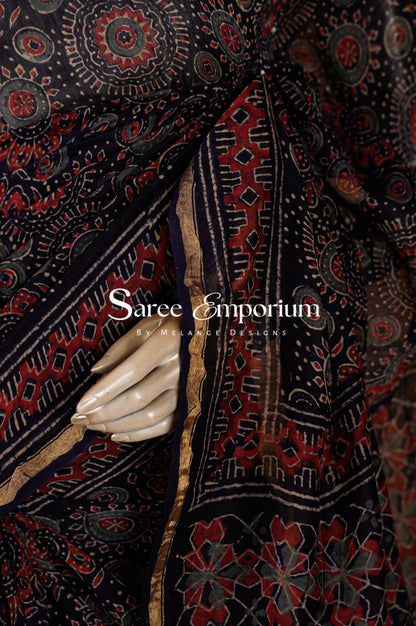 Chanderi Ajrakh Saree MDS0095