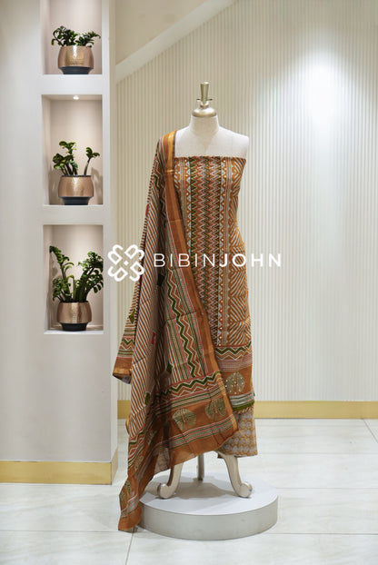 Art Maheshwari Unstitched Salwar Suit Material Cinnamon Rust Brown BJ2170