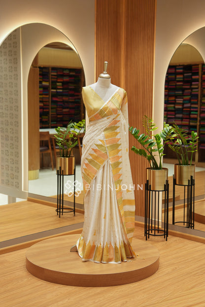 Printed Semi Tussar Saree For Women Champagne Beige BJ2388