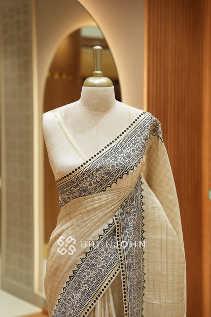 Printed Semi Tussar Saree For Women Champagne Beige BJ2390