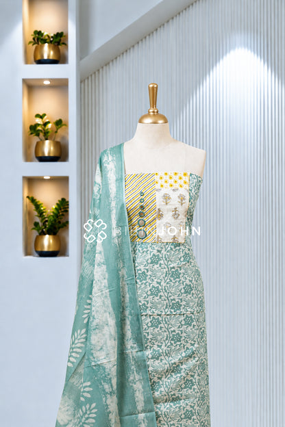 Printed Cotton Unstitched Salwar Suit Material Sea Green BJ1965