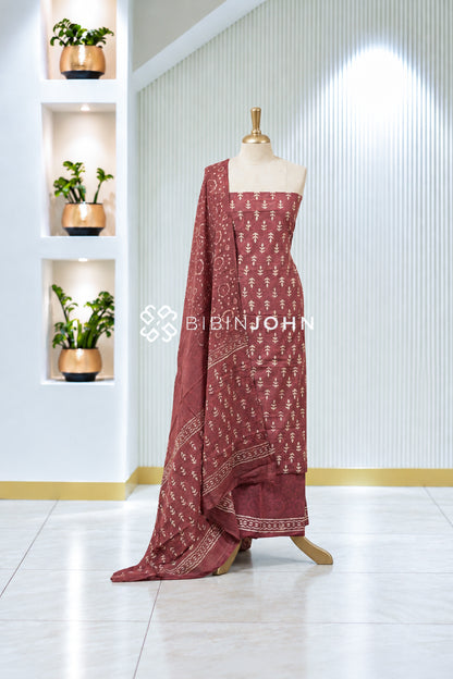 Printed Cotton Unstitched Salwar Suit Material Dusty Rose BJ2001