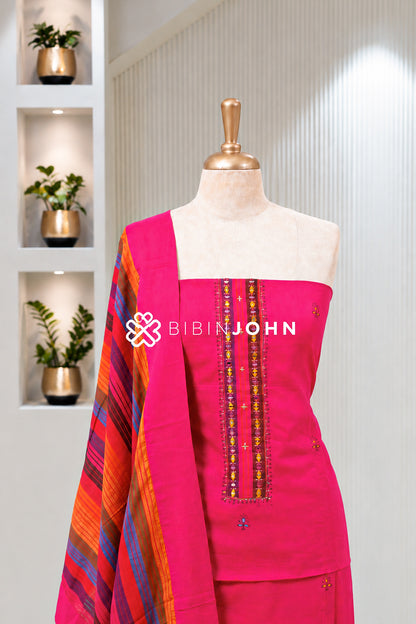 Cotton Embroidery Unstitched Salwar Suit Material Rani Pink BJ2021
