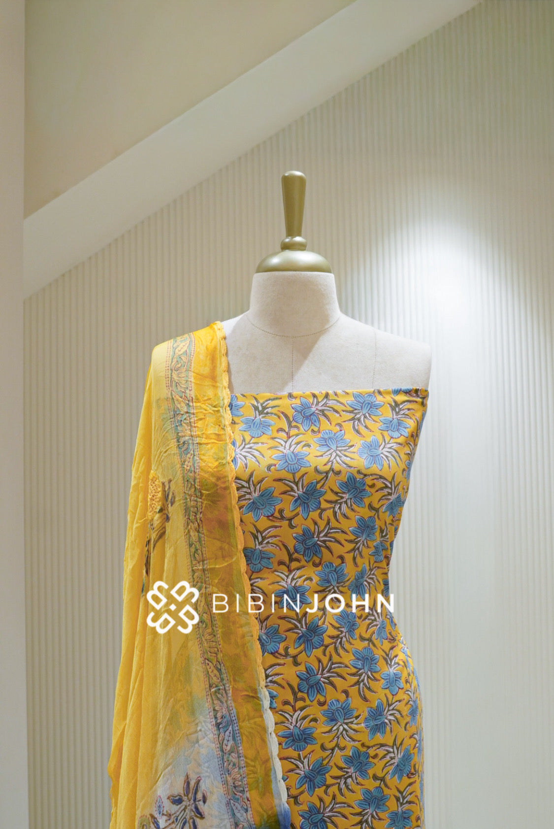 Printed Cotton Unstitched Salwar Suit Material Mustard Yellow BJ2740
