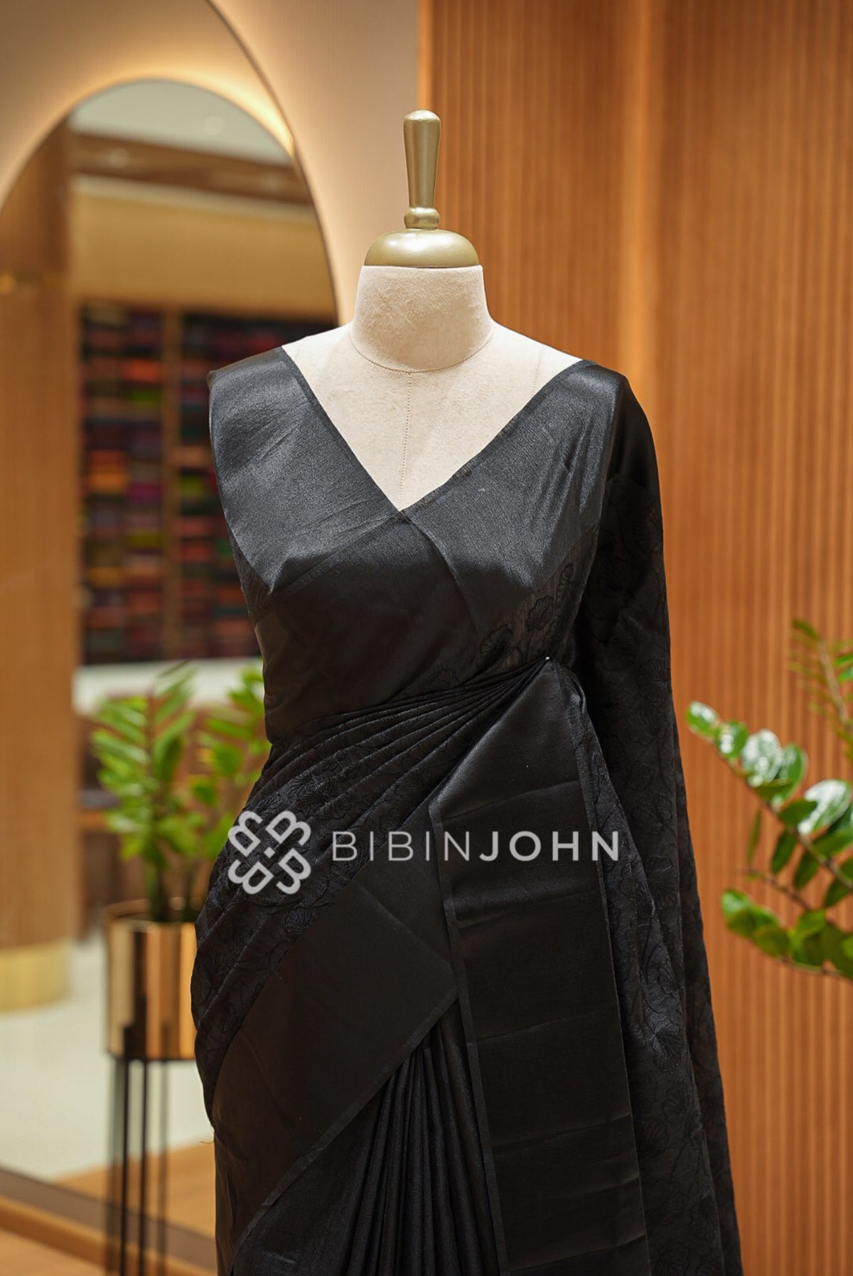 Semi Mutka Embroidery Saree Black BJ1028