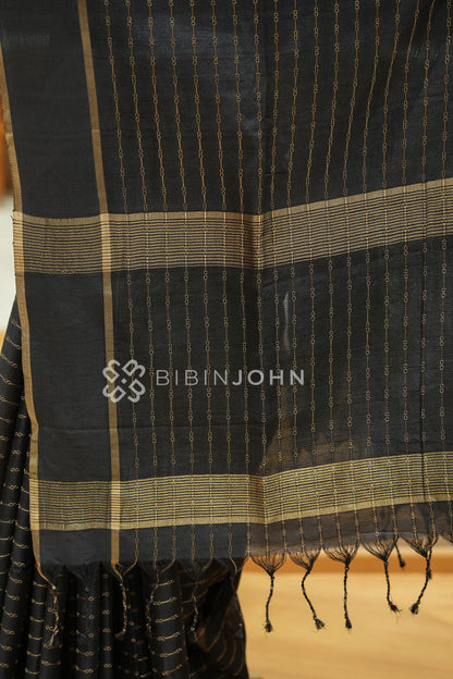 Semi Tussar Weaving Saree For Women Charcoal Black BJ2449