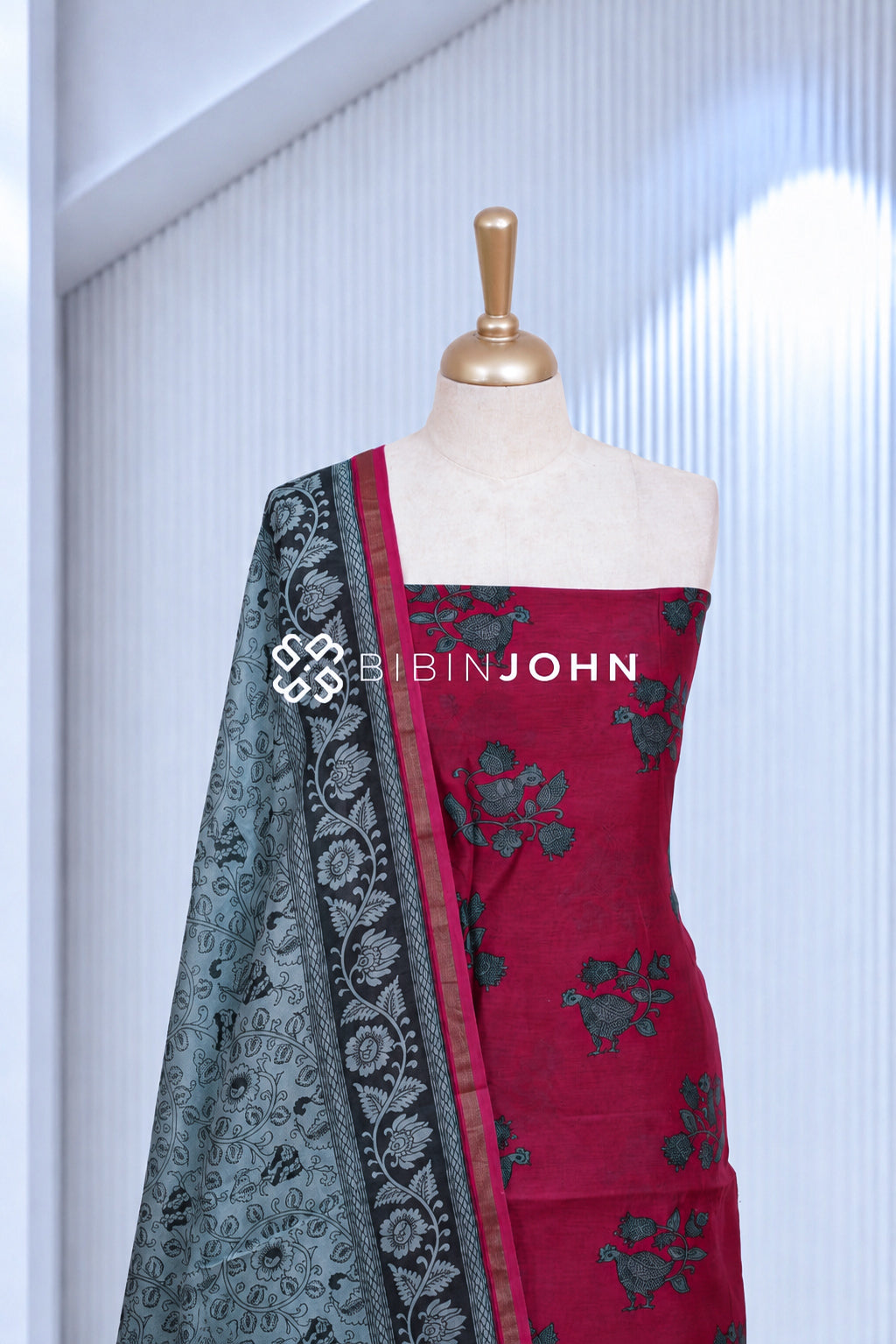Printed Chanderi Unstitched Salwar Suit Material Deep Magenta Pink BJ2080