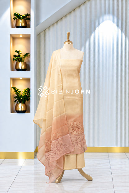 Chanderi Embroidery Unstitched Salwar Suit Material Light Cream  BJ1987