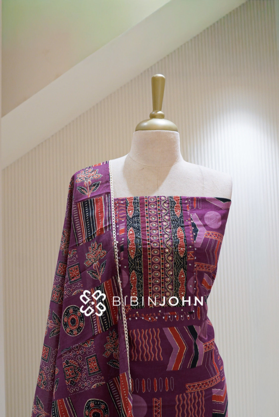 Cotton Embroidery Unstitched Salwar Suit Material Plum Purple BJ2842