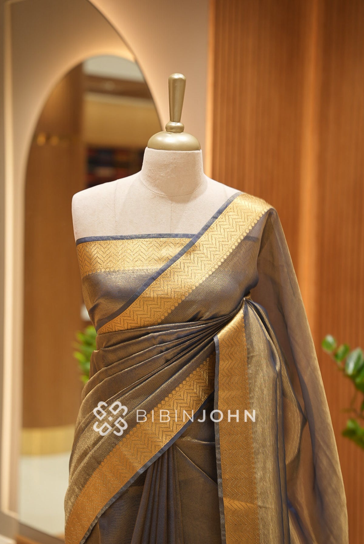 Tissue Banarasi Saree For Women Taupe Grey BJ1660