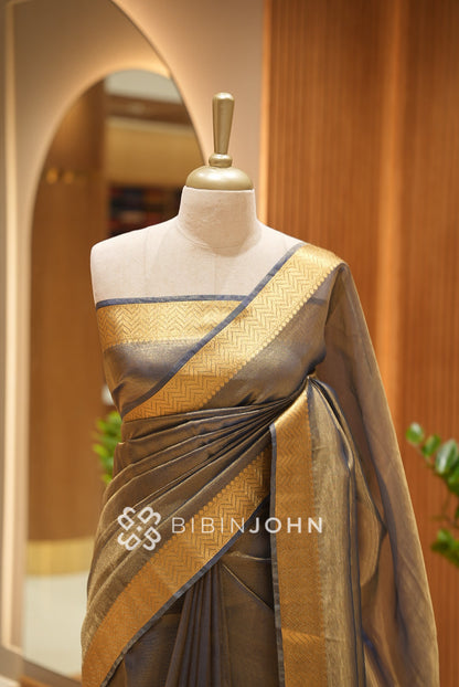 Tissue Banarasi Saree For Women Taupe Grey BJ1660