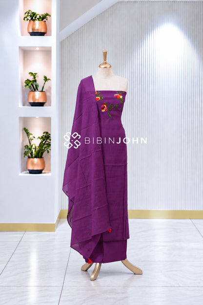 Chanderi Embroidery Unstitched Salwar Suit Material Royal Purple BJ2012