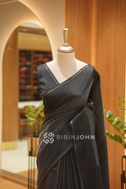 Semi Tussar Weaving Saree For Women Charcoal Black BJ2646