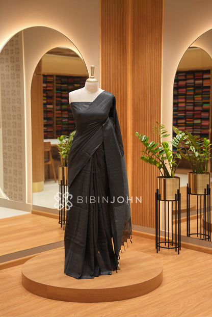 Linen Saree For Women Charcoal Black BJ1654