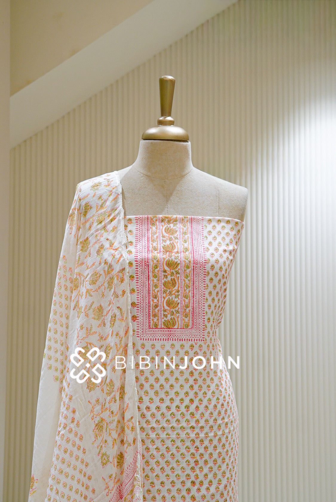 Printed Cotton Unstitched Salwar Suit Material White BJ1119