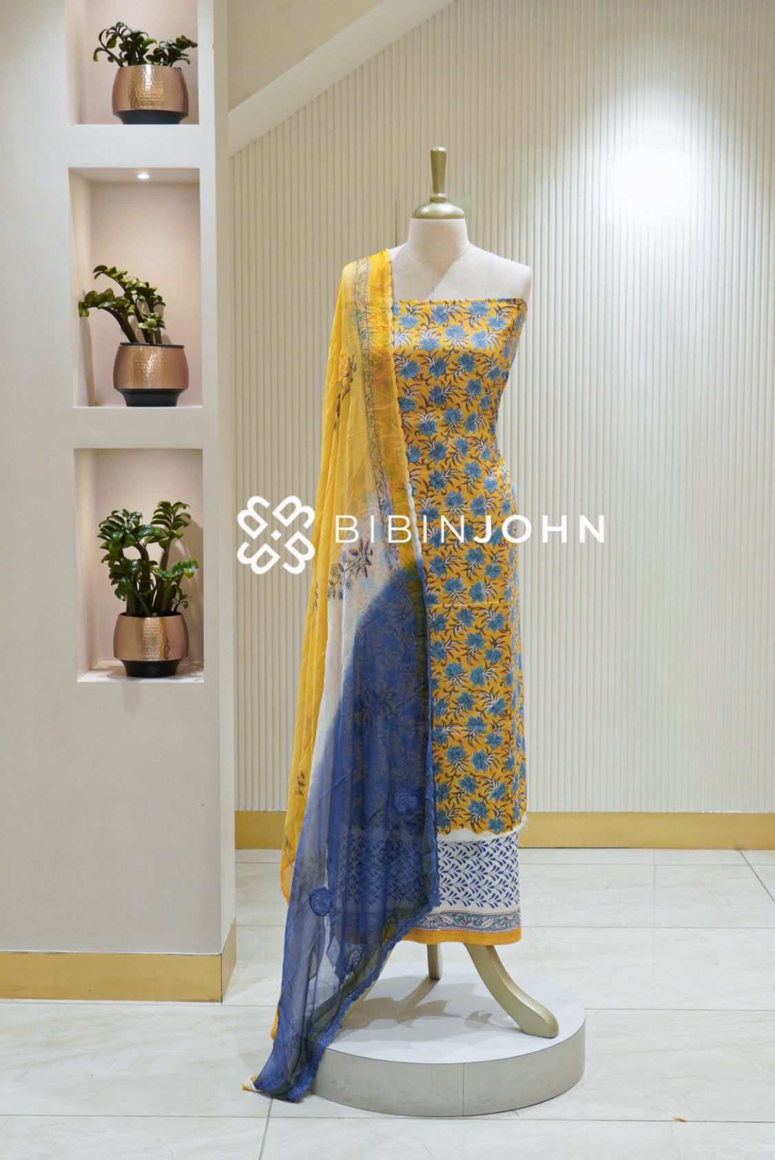 Printed Cotton Unstitched Salwar Suit Material Mustard Yellow BJ2740