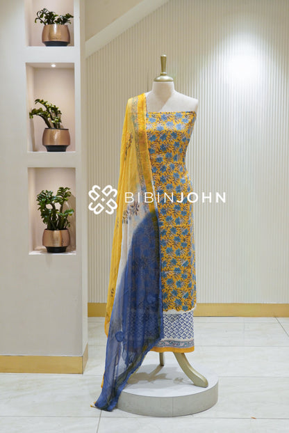 Printed Cotton Unstitched Salwar Suit Material Mustard Yellow BJ2740