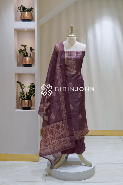 Semi Silk Embroidery Unstitched Salwar Suit Material  Deep Plum Purple BJ2535