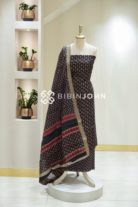 Art Maheshwari Unstitched Salwar Suit Materials Red and Black BJ2211