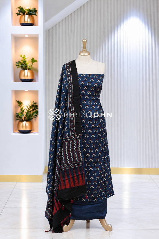 Modal Ajrak Unstitched Salwar Suit Material Deep Navy Blue BJ1931