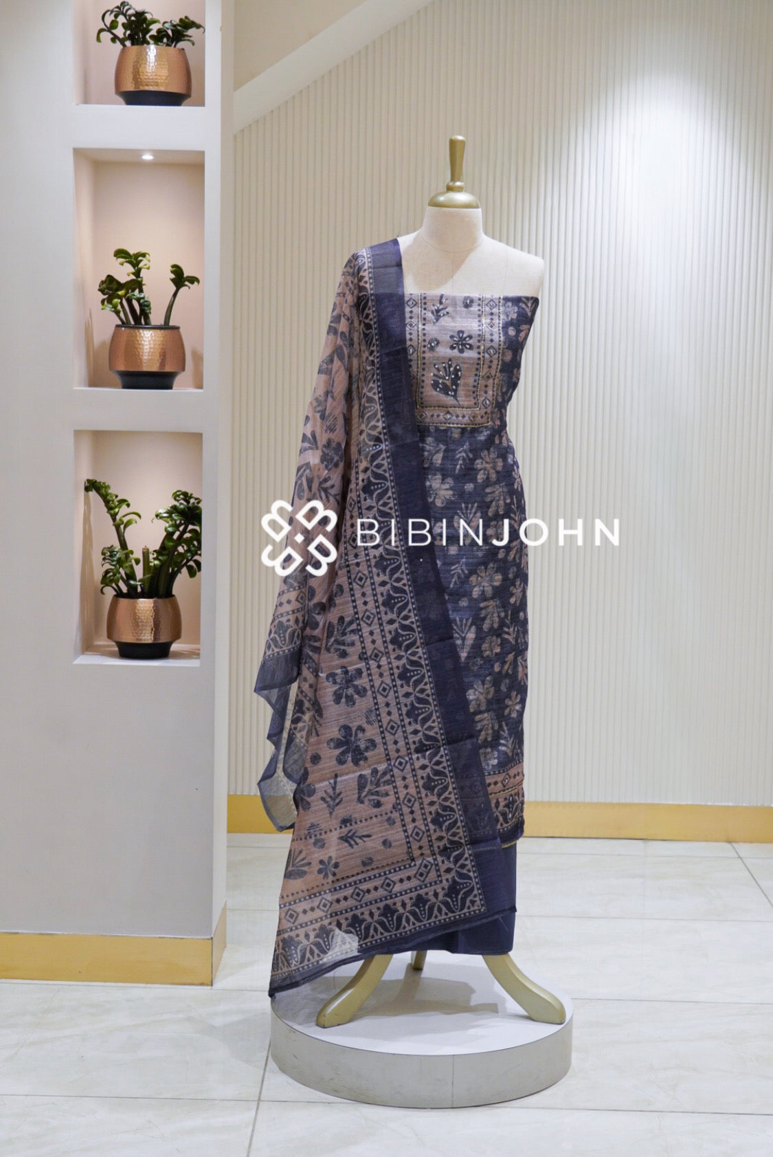 Semi Silk Embroidery Unstitched Salwar Suit Material Slate Blue-Grey BJ2485