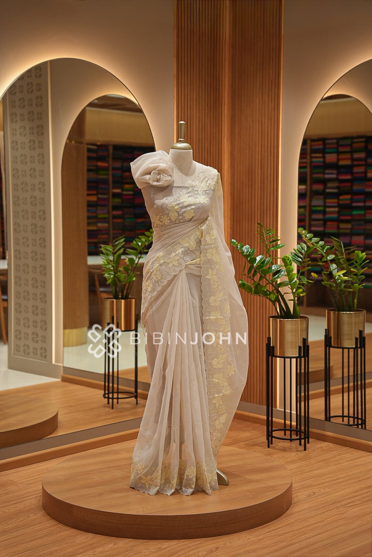 Organza Embroidery Saree Ivory Beige BJ1024