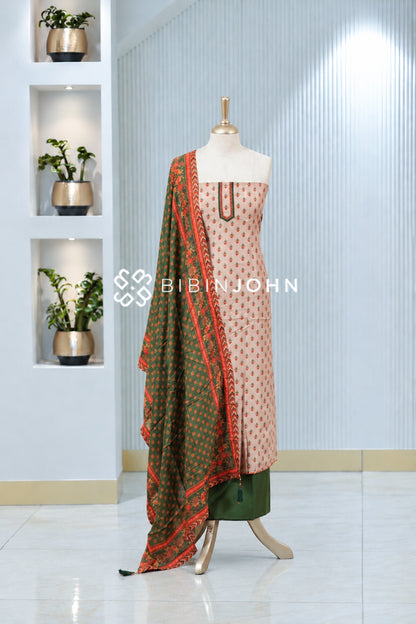 Silk Embroidery Unstitched Salwar Suit Material Blush Peach BJ2027