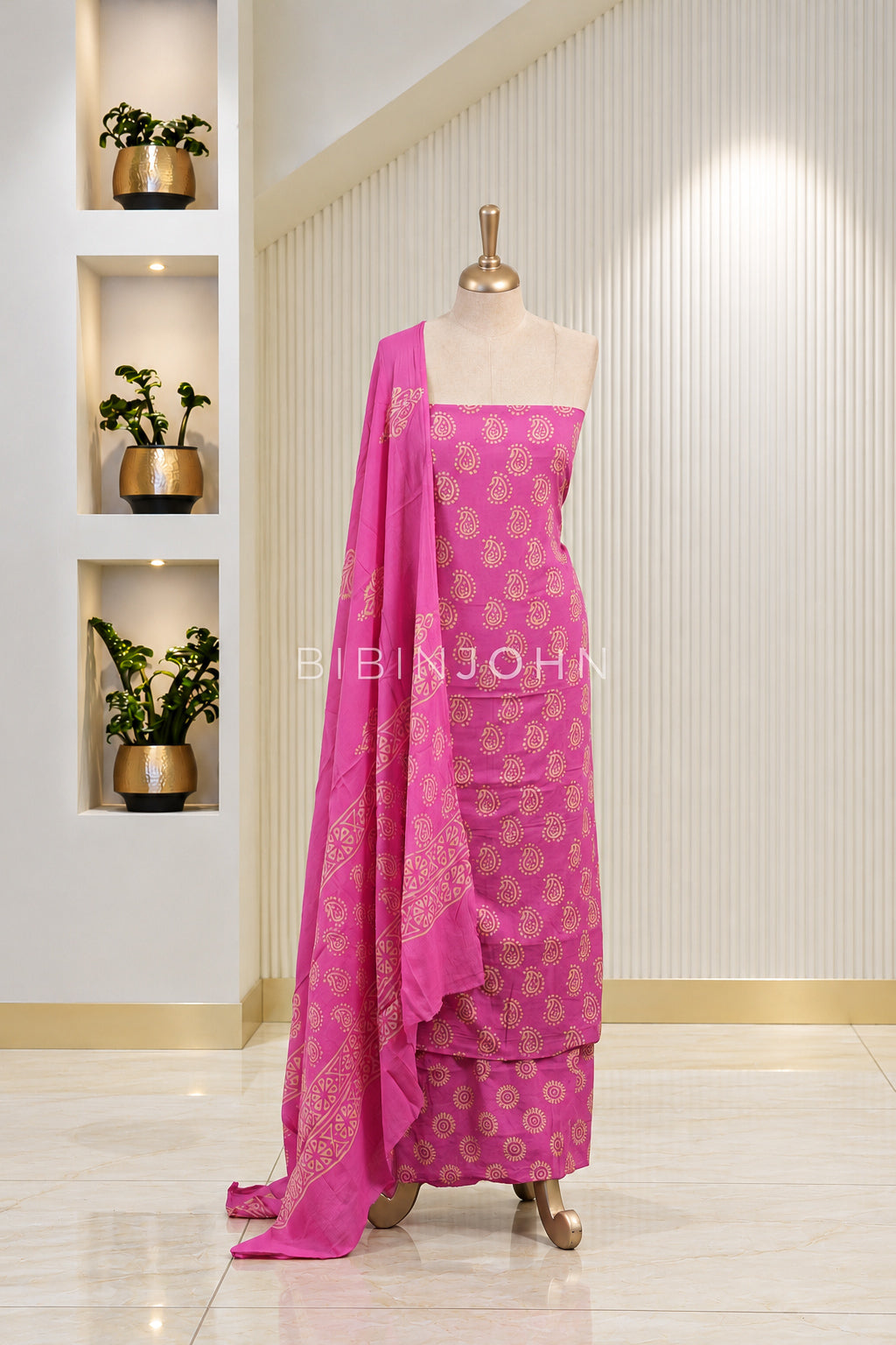 Printed Cotton Unstitched Salwar Suit Material Rani Pink BJ1817