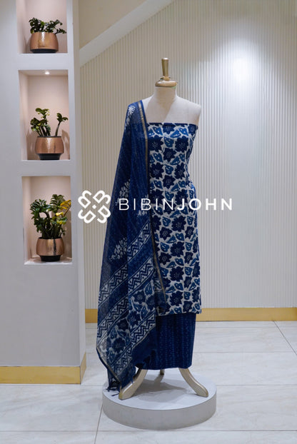 Printed Cotton Unstitched Salwar Suit Material Royal Blue BJ1724