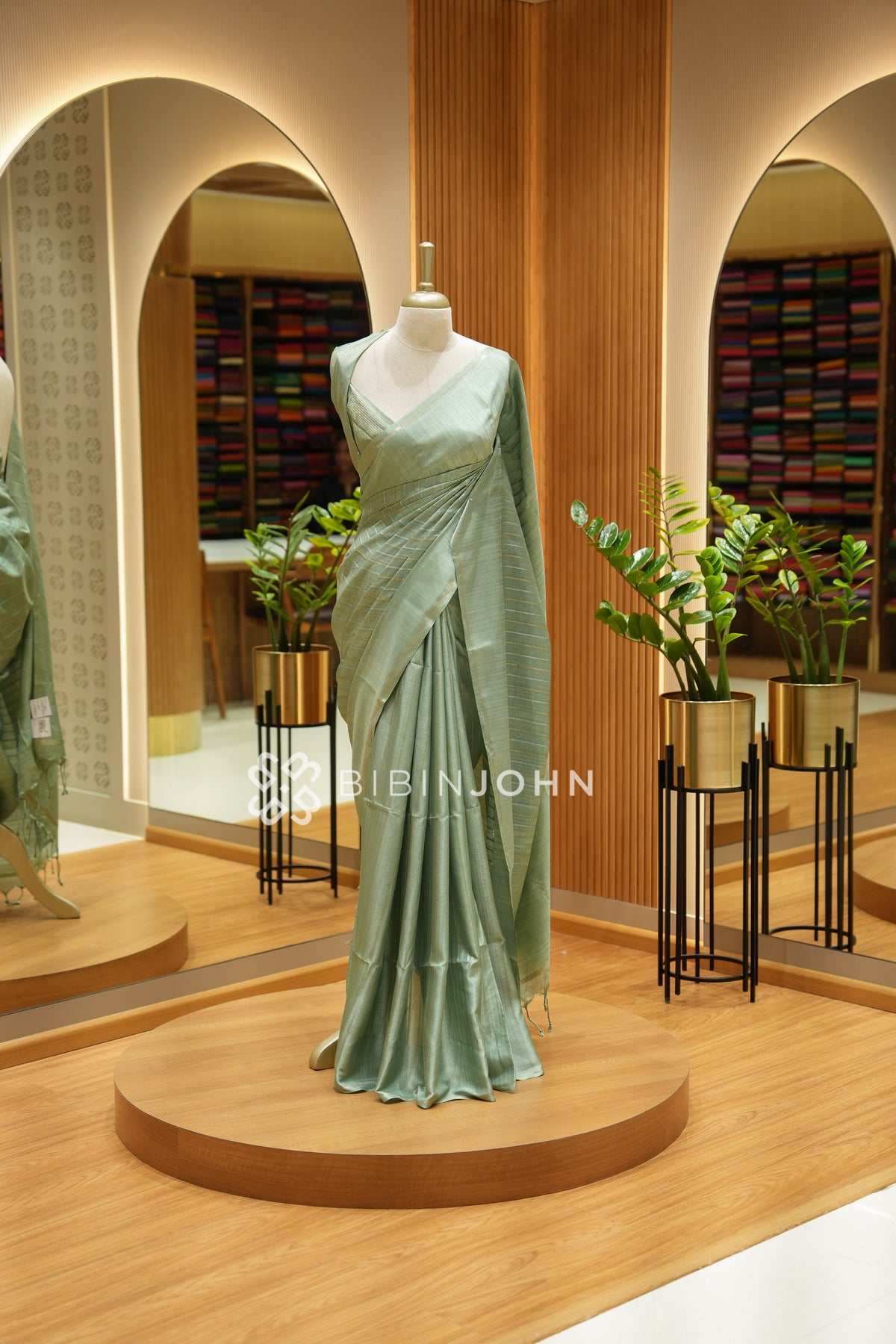 Semi Tussar Weaving Saree For Women Sage Green BJ2313