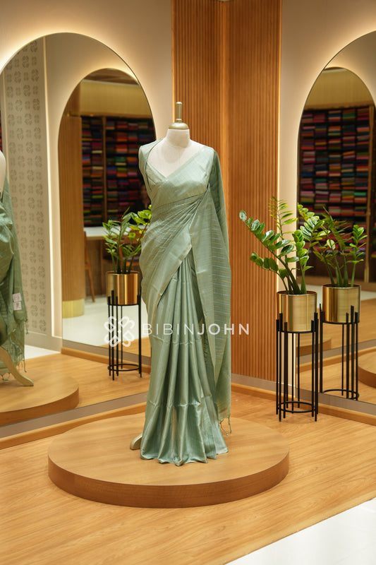 Semi Tussar Weaving Saree For Women Sage Green BJ2313