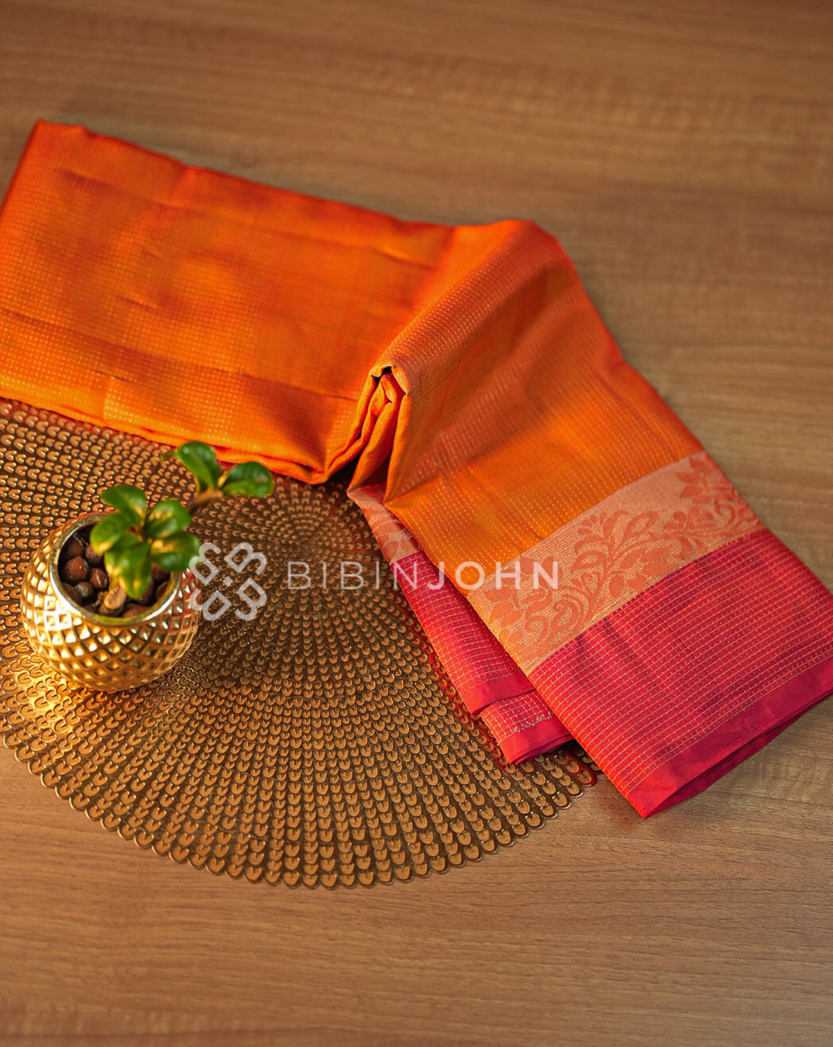 Silk Saree For Women Bright Orange BJ1015
