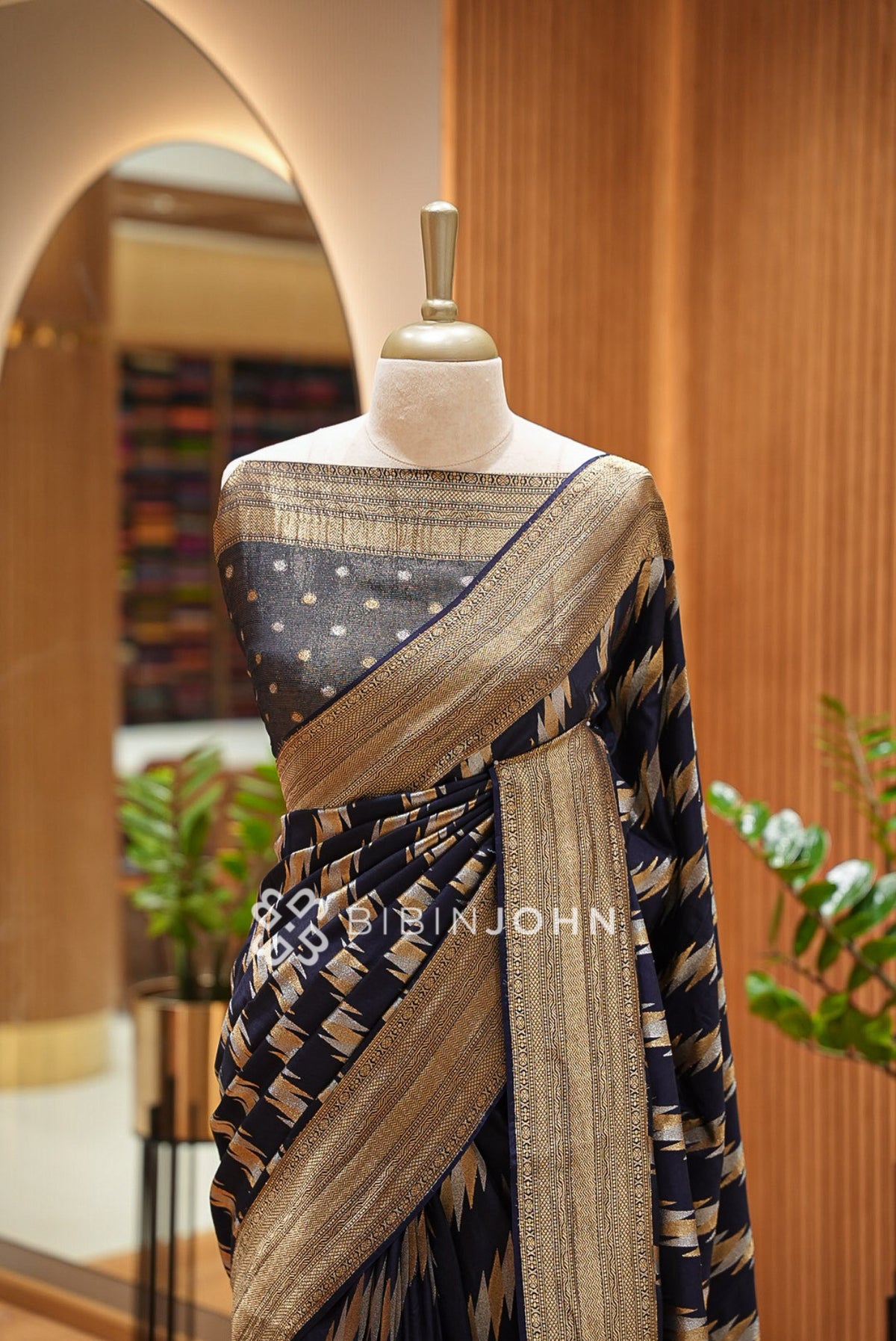 Silk Brocade Saree Dark Blue BJ1033